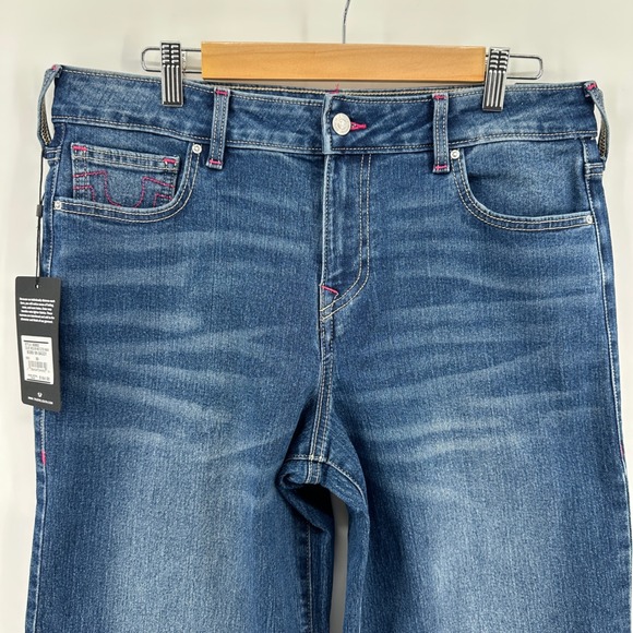 $164 NWT True Religion Bobbi Low Slung Baggy Medium Wash Jeans Pink Stitch 30 - Picture 8 of 15